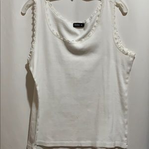 JANINA 48 WHITE RIBBED TANK LACE EDGES SZ XL
